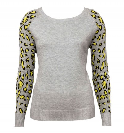 Grey-sweater-with-animal-print-sleeves