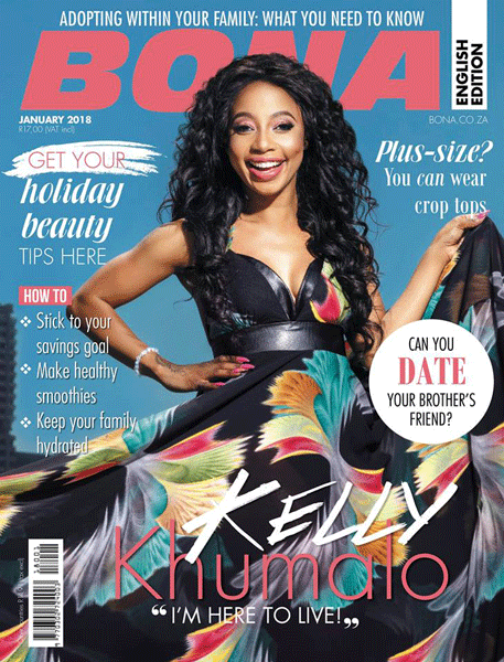 Kelly Khumalo BONA January 2018 cover