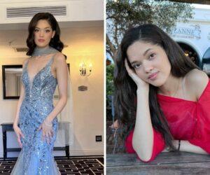 Beáta Bena Green wearing pageant style dress, looking reflective, social media video screenshot, supporters commenting, Bona Magazine