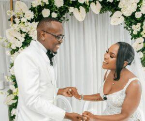 Khaya Mthethwa and Sine Ndlovu wedding couple, South African celebrity wedding portraits, gospel singer Khaya Mthethwa new wife, Bona Magazine