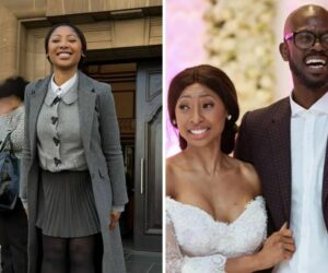 Enhle Mbali dancing in bright outfit, South African celebrity dance video, social media viral moment South Africa, Bona Magazine