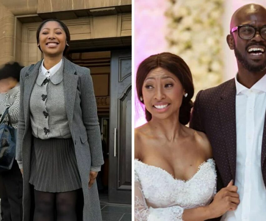 Enhle Mbali dancing in bright outfit, South African celebrity dance video, social media viral moment South Africa, Bona Magazine