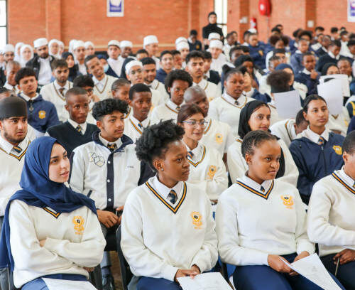 KRUGERSDORP, SOUTH AFRICA - OCTOBER 18: Matric pupils at the official National Senior Certificate (NSC) Pledge Signing Ceremony at Ahmed Timor Secondary School on October 18, 2024 in Krugersdorp, South Africa. The Matric Exam Pledge is a vital moment of commitment for the Class of 2024, marking their dedication to academic integrity, honesty, and discipline as they approach their final National Senior Certificate (NSC) exams. (Photo by Fani Mahuntsi/Gallo Images via Getty Images)