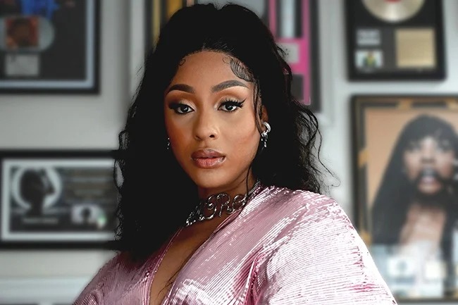 Bona Magazine, Nadia Nakai denim dress 2025, Nadia Nakai rapper close-up, South African celebrity fashion evening