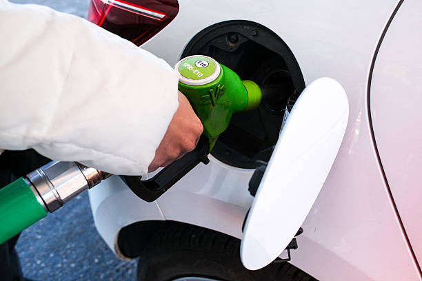 Illustration photo showing fuel nozzles at a gas station with a hand holding a green pump handle in Clermont Ferrand in Puy de Dome in France on January 03, 2026. The image represents fuel consumption and energy distribution. (Photo by Romain Costaseca / Hans Lucas / AFP via Getty Images)