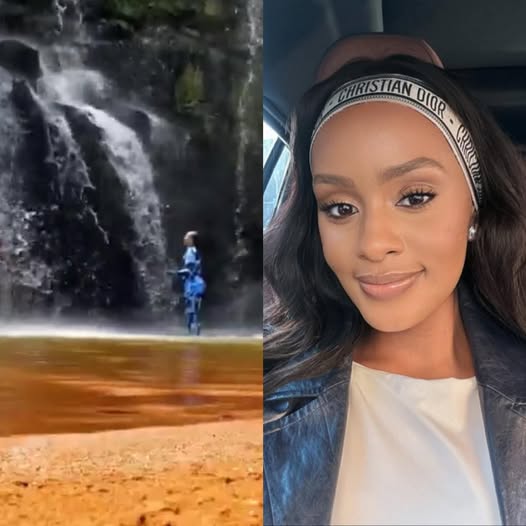 Thobeka Majozi praying at waterfall, Thobeka Majozi viral video, Cassper Nyovest baby mama prayer, South African celebrity spirituality, Mzansi social media reaction, waterfall prayer South Africa, faith moment viral, Bona Magazine