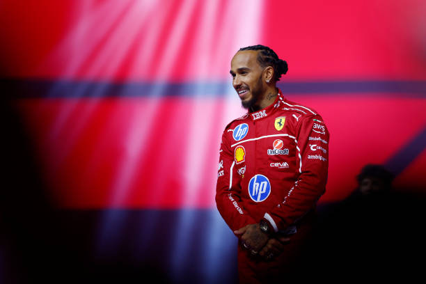 LONDON, ENGLAND - FEBRUARY 18: Lewis Hamilton of Great Britain and Scuderia Ferrari looks on during F1 75 Live at The O2 Arena on February 18, 2025 in London, England. (Photo by Sam Bloxham/Getty Images)