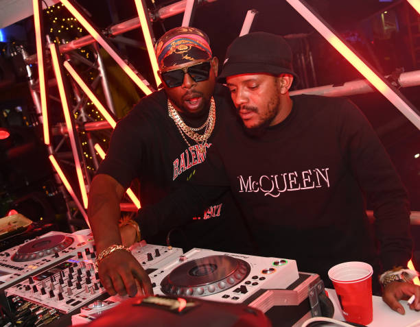 JOHANNESBURG, SOUTH AFRICA - OCTOBER 26: Dj Maphorisa & Kabza De Small at YFM Big Announcement on October 26, 2021 in Johannesburg, South Africa. YFM is a Youth radio station , which is formatted to mostly play urban music genres such as Kwaito, Hip Hop, and R&B along with a minority of its airtime being dedicated to talk shows. (Photo by Oupa Bopape/Gallo Images via Getty Images)