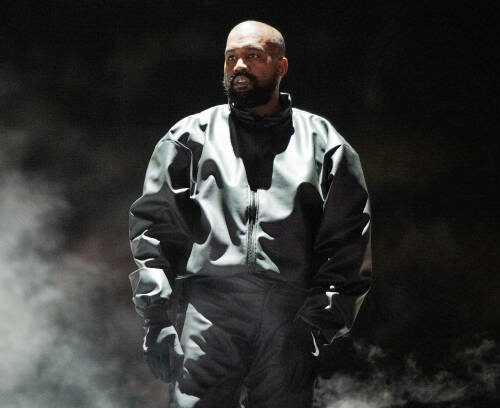 INGLEWOOD, CALIFORNIA - MARCH 14: Rapper Kanye West performs onstage during the "Vultures 1" playback concert during Rolling Loud 2024 at Hollywood Park Grounds on March 14, 2024 in Inglewood, California. (Photo by Scott Dudelson/Getty Images)