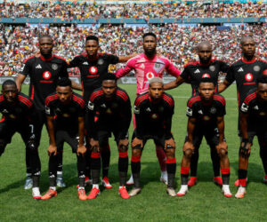 Orlando Pirates starting eleven poses ahead of the Premier Soccer League (PSL) South African Premier Division football match between Orlando Pirates and Kaizer Chiefs at the FNB Stadium in Johannesburg on February 1, 2025. (Photo by Phill Magakoe / AFP) (Photo by PHILL MAGAKOE/AFP via Getty Images)